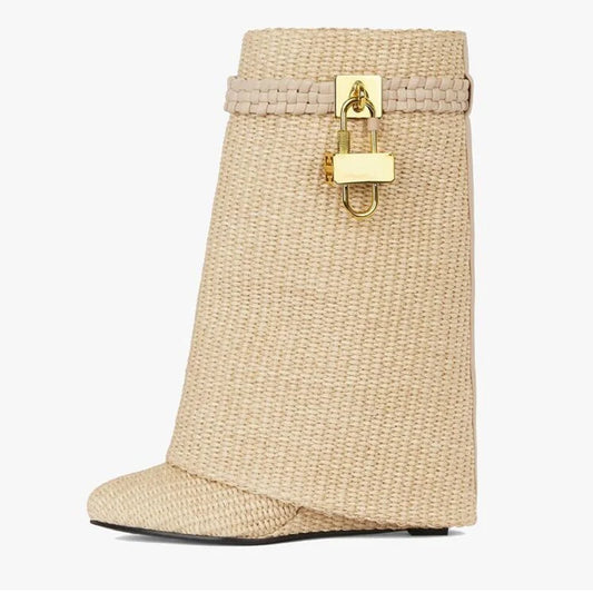 Gold Shark Lock Ankle Boots Inspired by Givenchy