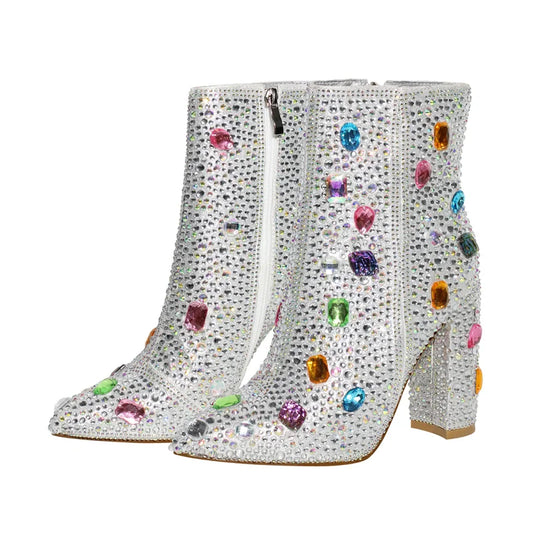 Rhinestone Gem Crystal High Heel Ankle Boots