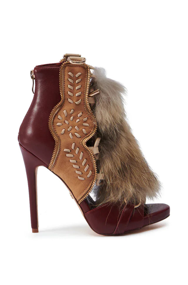 Furry Belt Buckle High Heel Ankle Boot