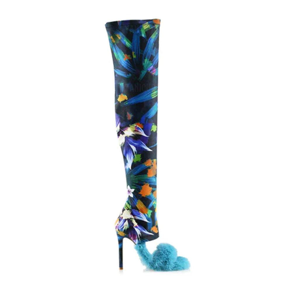 Suede x Fur Over The Knee Stiletto Boots