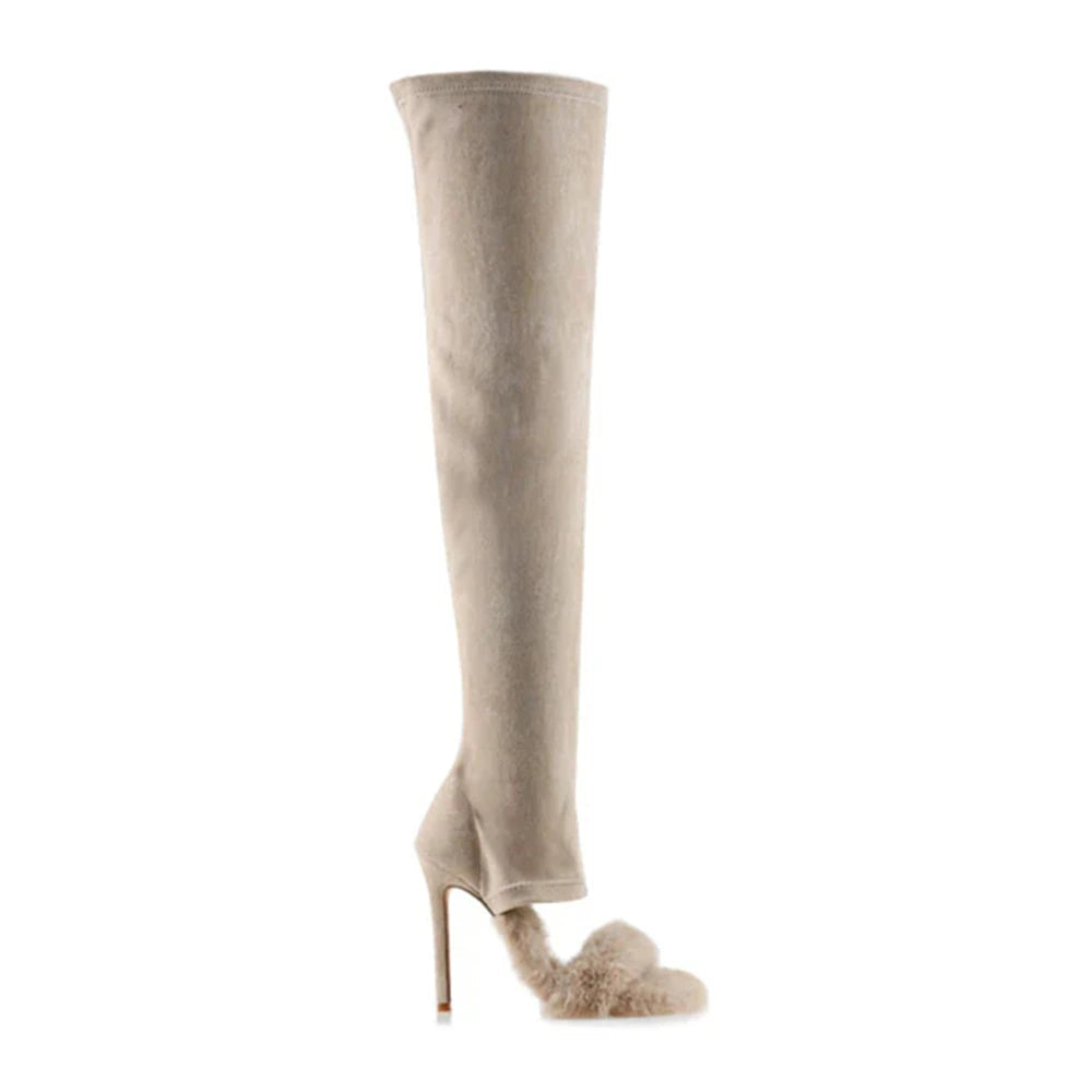 Suede x Fur Over The Knee Stiletto Boots