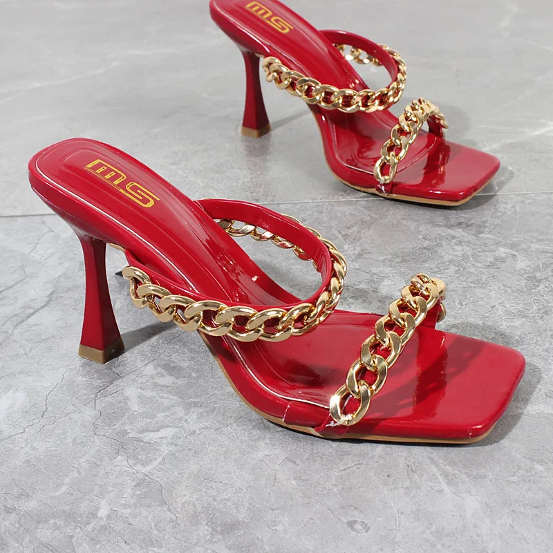 Double Chain Strap High Heel Sandals