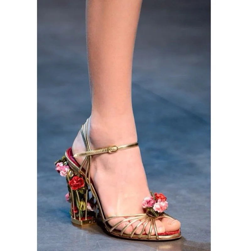 Floral Cage Block Heels Inspired By Dolce & Gabbana