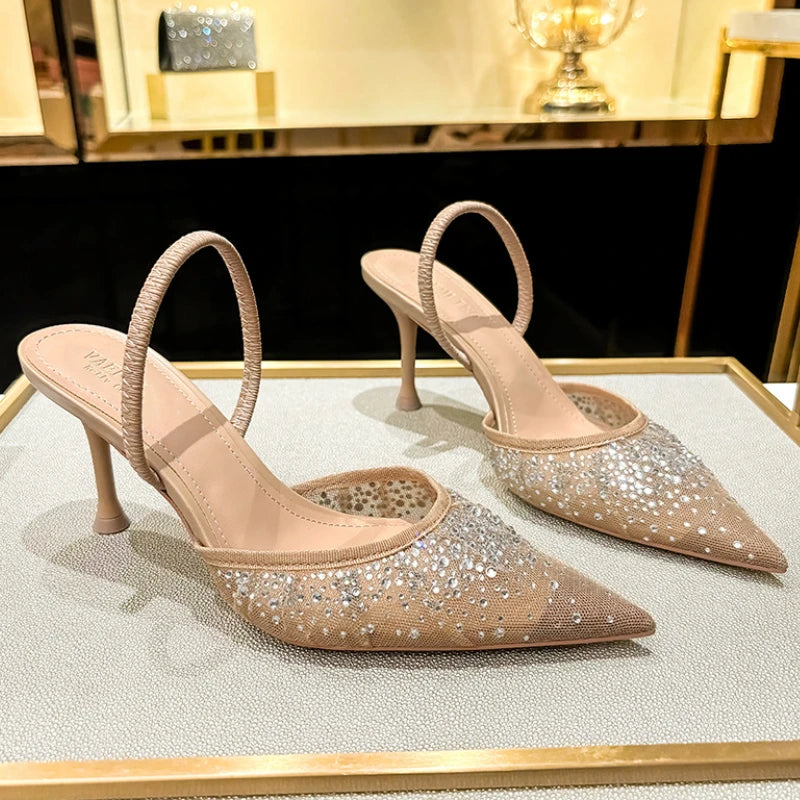 Zara Inspired Mesh Rhinestone Slingback Heels