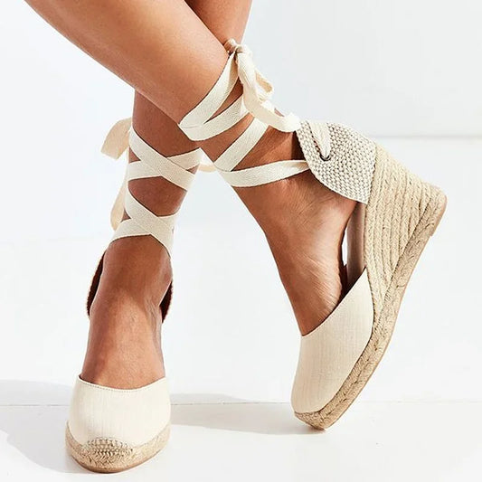 Espadrille Lace-Up Wedge Platform Sandals