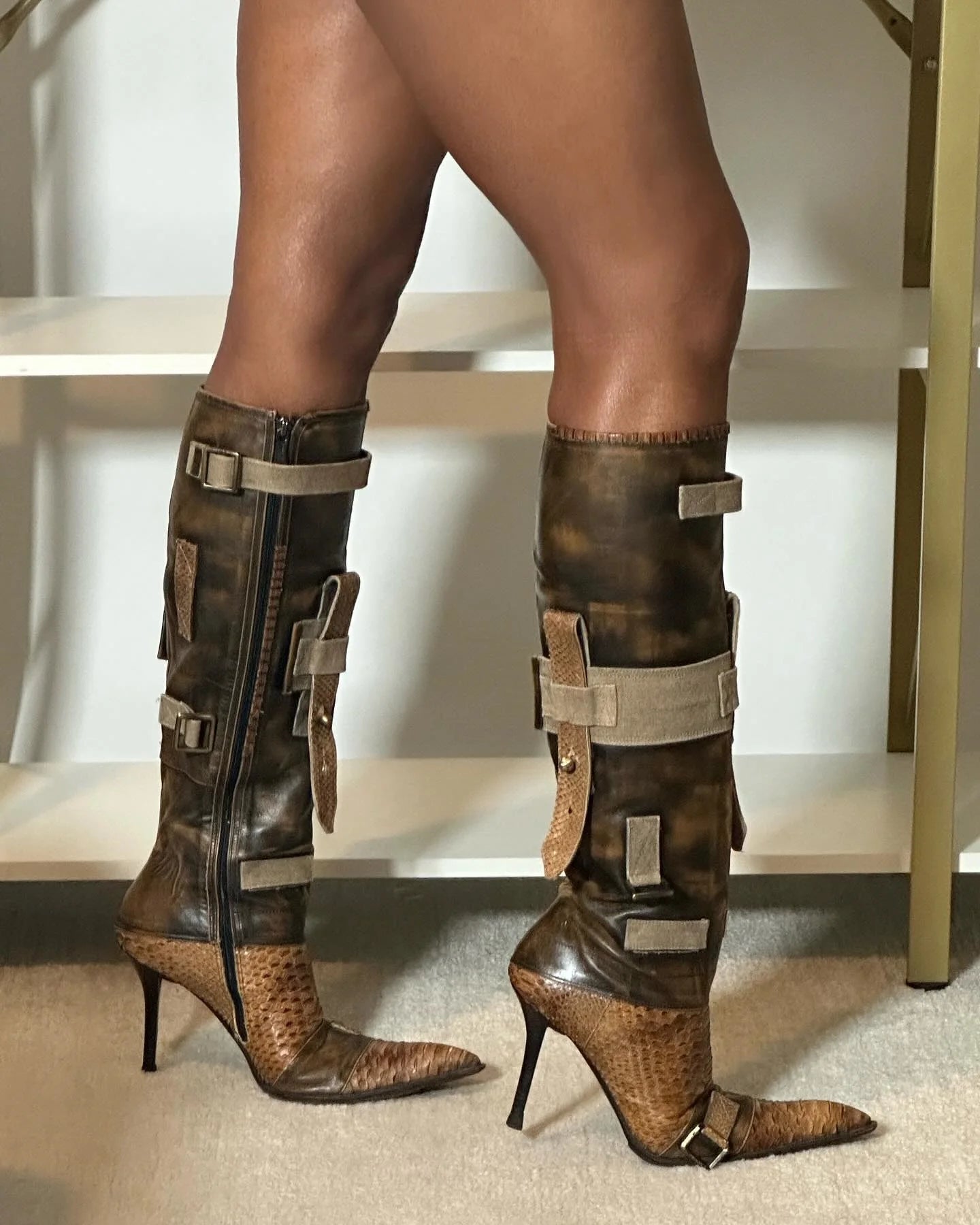 Metal Rivet Buckle Boots Inspired By Bluemarine