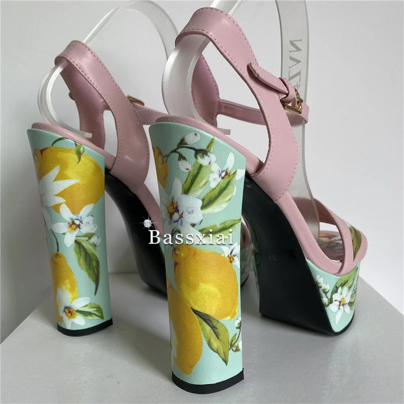 "Gabardine" Floral Printed High Heel Platform Sandals Inspired By Dolce & Gabbbana