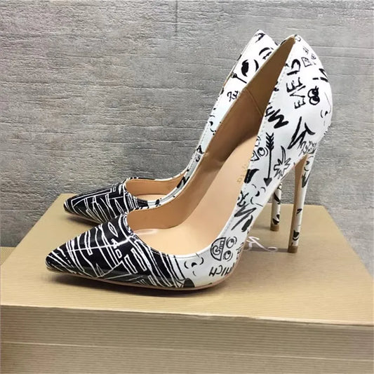 Modern Graffiti Black And White High Heel Pumps