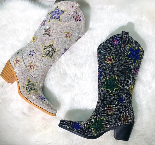 Star Rhinestone Design Cowgirl Boots