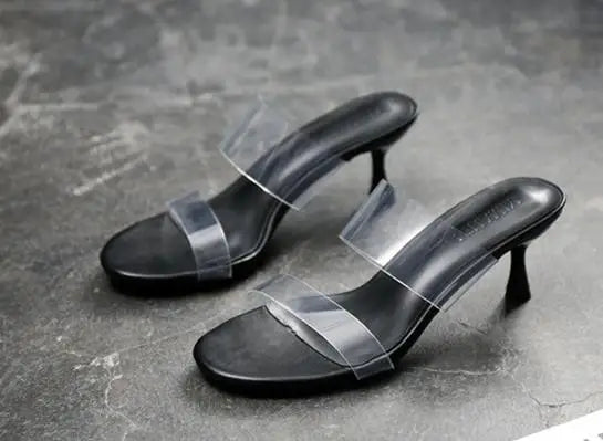 Double Clear Strap High Heel Mules