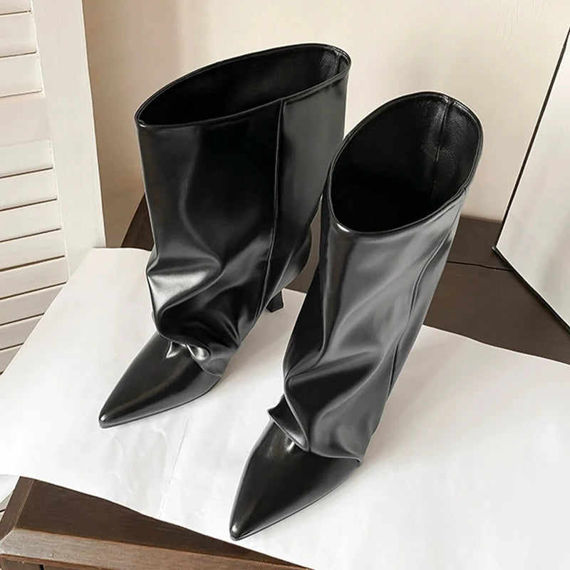 "Ebbi" Black Kitten Heels Ankle Boots