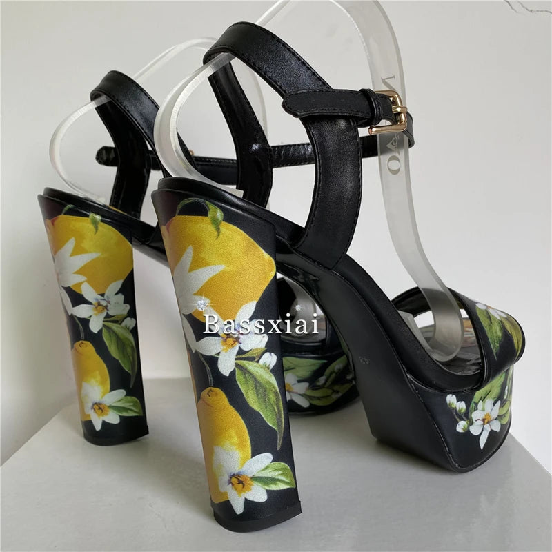 "Gabardine" Floral Printed High Heel Platform Sandals Inspired By Dolce & Gabbbana