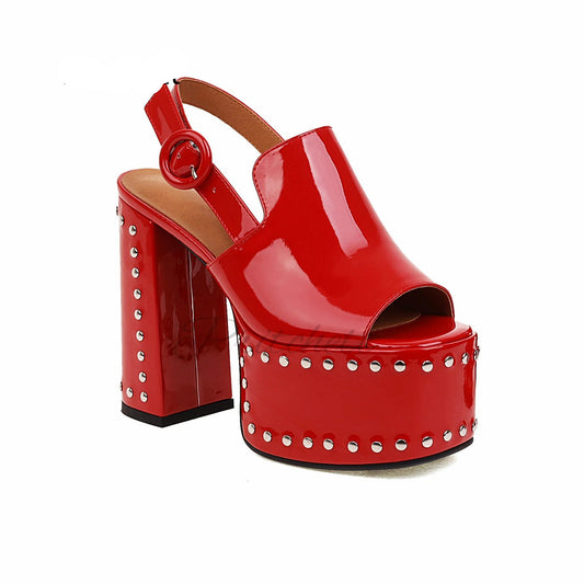 Rivet Chunky High Heel Platform Sandals