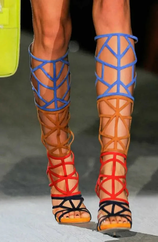 Diamond Cut Knee High Stiletto Gladiator Sandals Inspired By DSquared