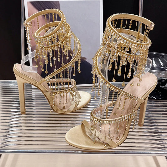 Crystal Chandelier Wrap Around High Heel Stiletto Sandals