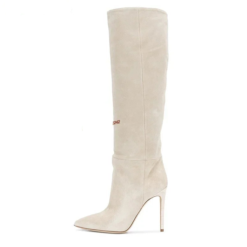 Suede Knee High Stiletto Boots