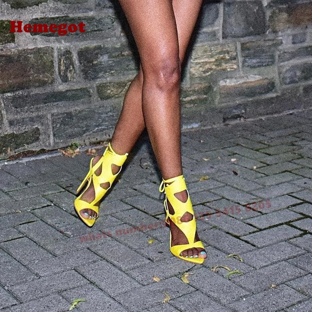 Yellow Cut-Out High Heel Stiletto Sandals