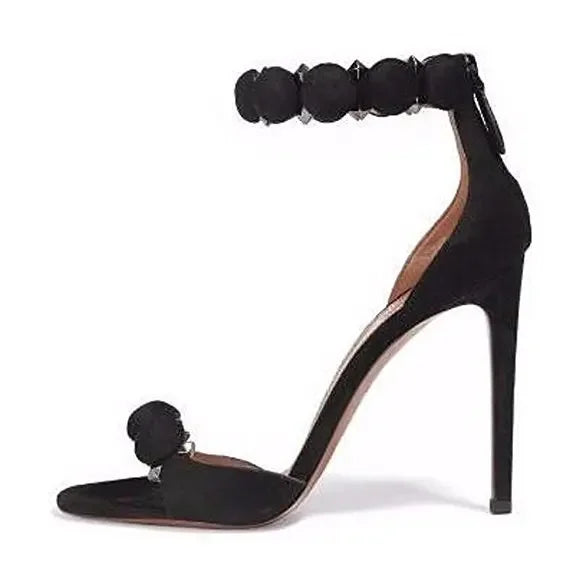 Pom-Pom Stiletto High Heel Sandals