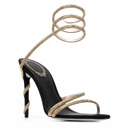 Crystal Embellished Wrap Around Stiletto High Heel Sandals Inspired By Rene Caovilla