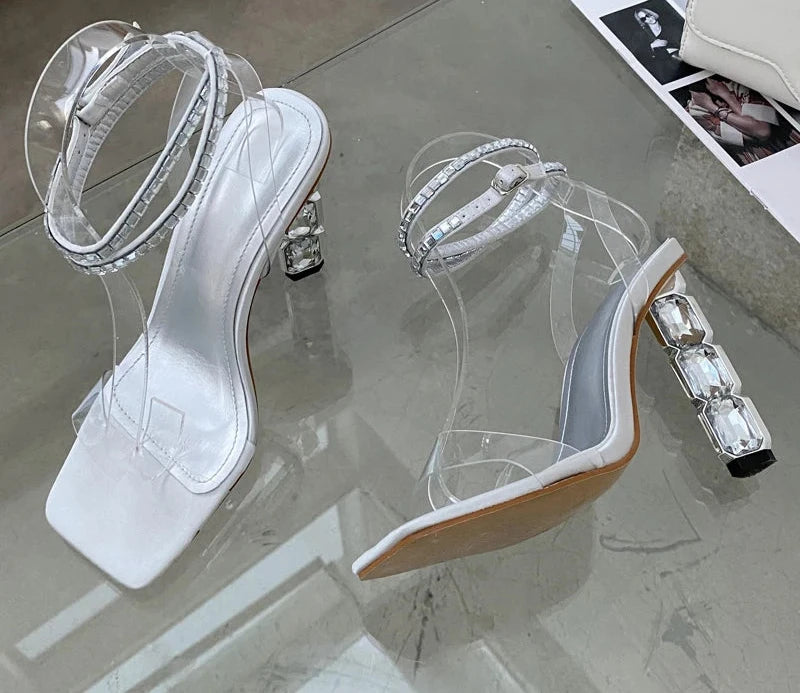 Satin Crystal Embellished High Heel Sandals