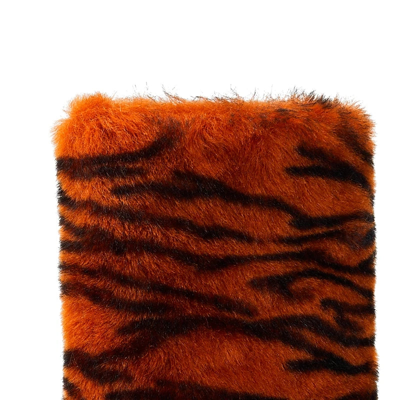 Tiger Print Fang High Heel Ankle Boots