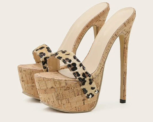 Leopard Print Wooden Platform Mule Sandals