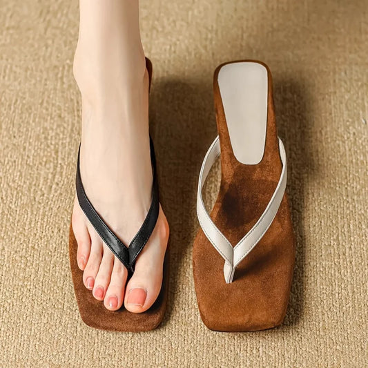 Square Strappy Abstract Kitten Heel Sandals