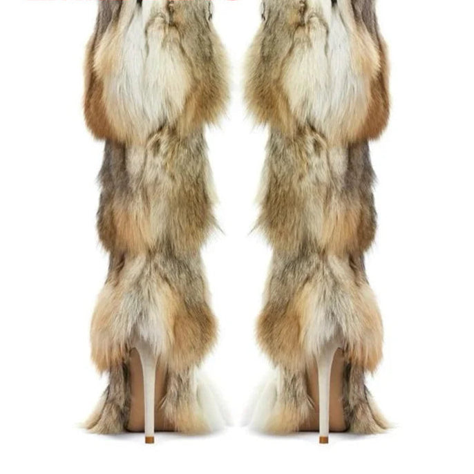 Multi Fur Knee High Stiletto Boots