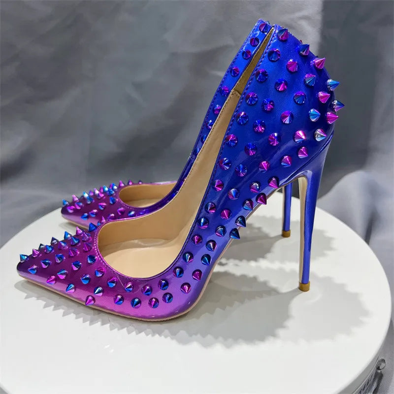 Christian Louboutin Inspired Gradient Rivet Pumps Blue 3.9 in 45
