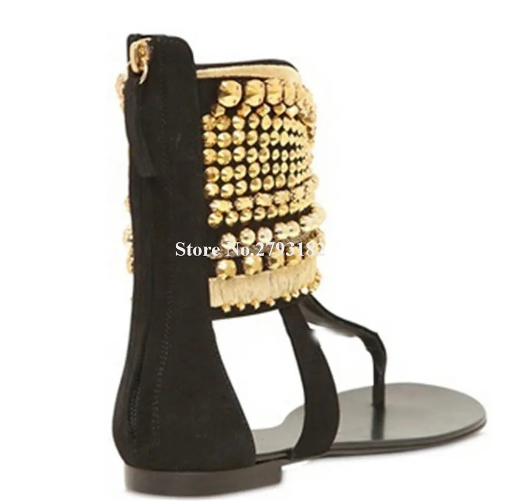 Suede Gold Stud Flat Sandals Inspired By Giuseppe Zanotti