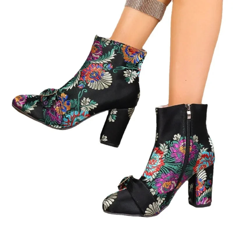 Embroidered Jewel Ankle Boots Inspired By Kioni