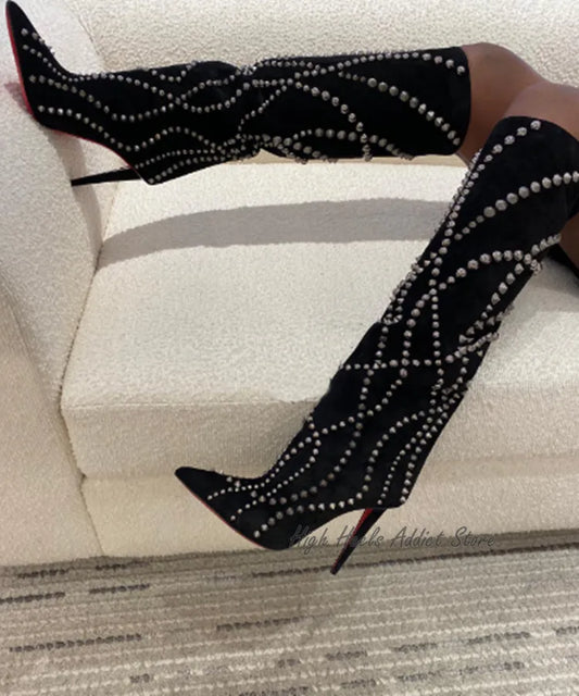 Clearance - Spiked "Astrilarge Botta Pika" Knee High Stiletto Boot Inspired By Christian Louboutin