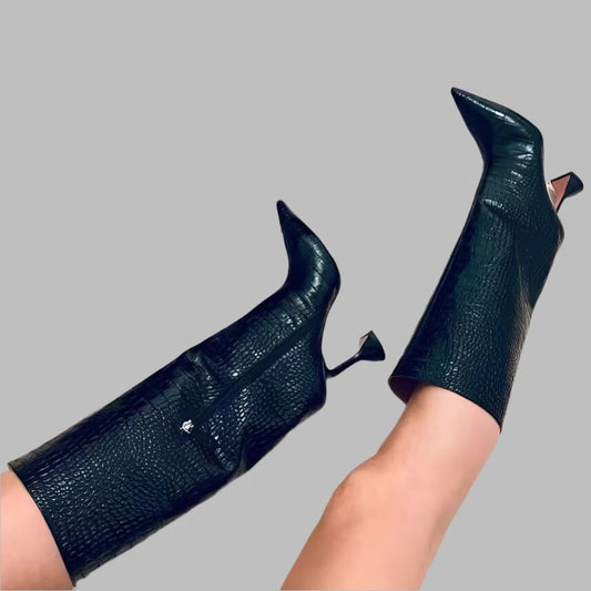 Pyramid High Heel Detail Zipper Boots