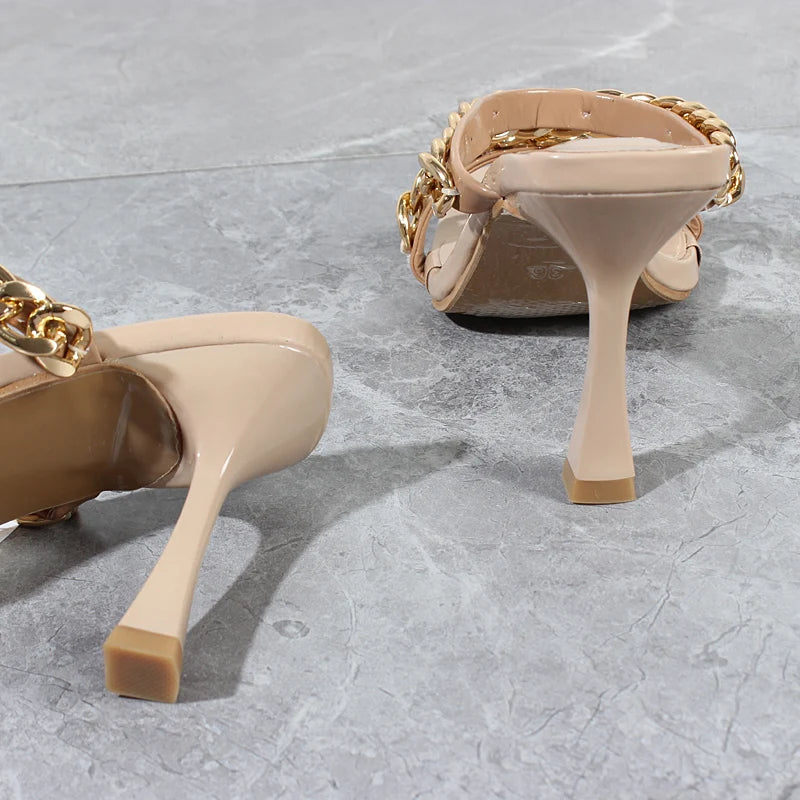 Double Chain Strap High Heel Sandals
