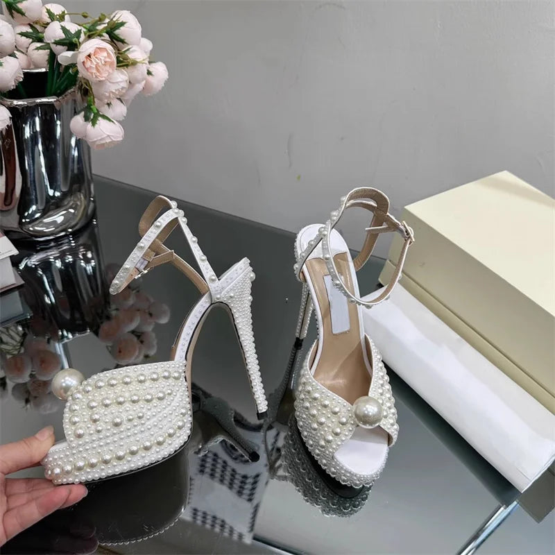 Bridal Pearl Block Heels