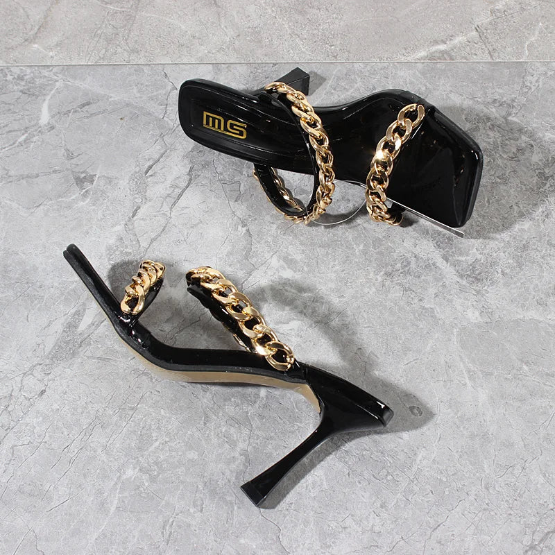Double Chain Strap High Heel Sandals