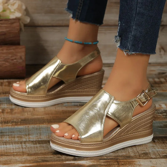Metallic Wedge Heel Sandals
