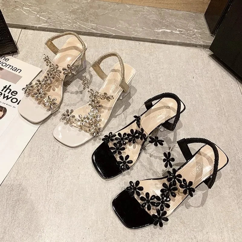 Crystal Flower Slingback High Heel Sandals