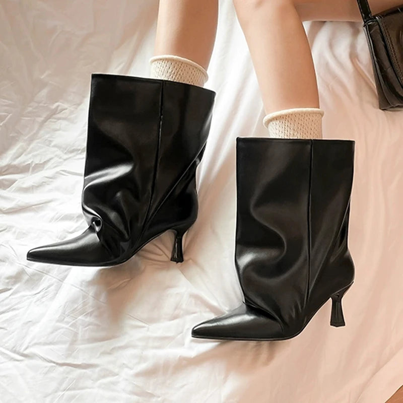 "Ebbi" Black Kitten Heels Ankle Boots