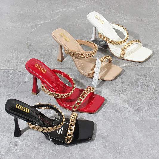 Double Chain Strap High Heel Sandals