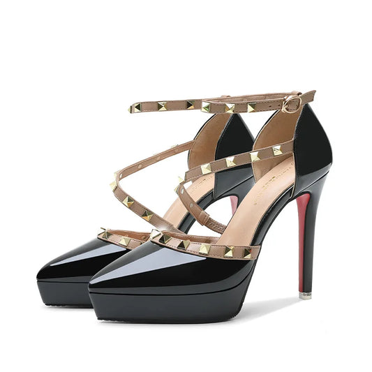 "Rivet Stud" Strap Platform High Heel Pumps Inspired By Valentino
