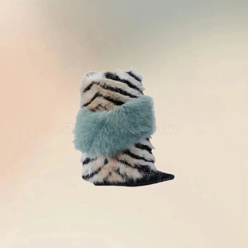 Double Fur Stripe Flat Ankle Booties