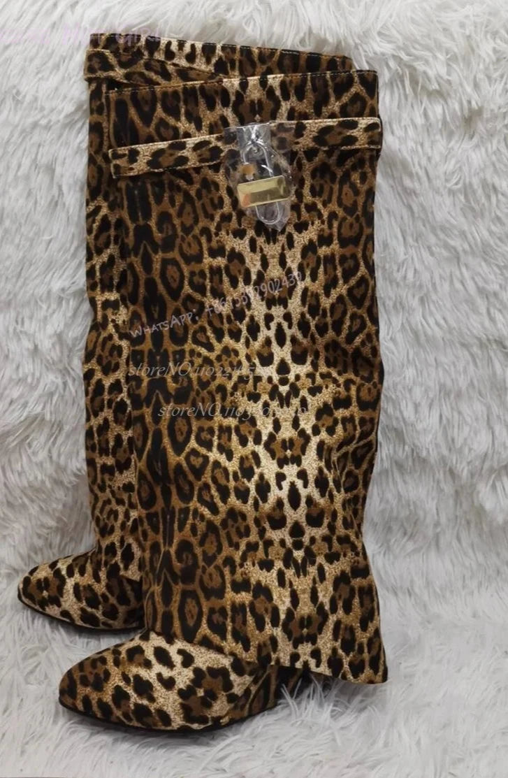 Brown Leopard Shark Lock Boots