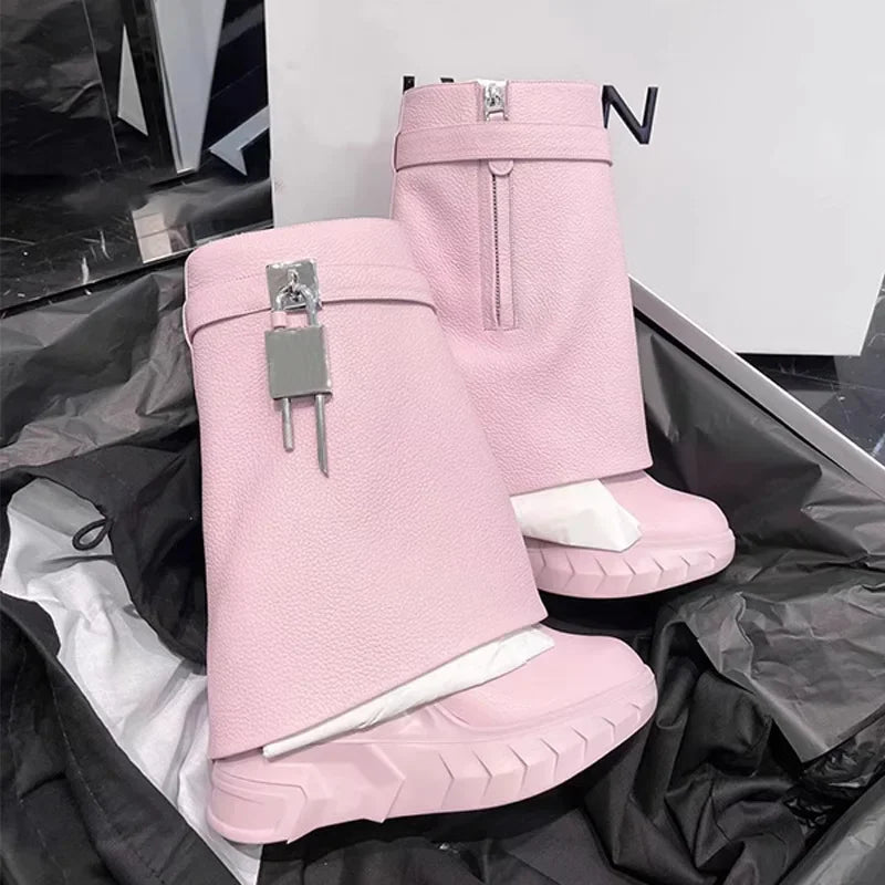 Shark Lock Biker Boots Inspired by Givenchy