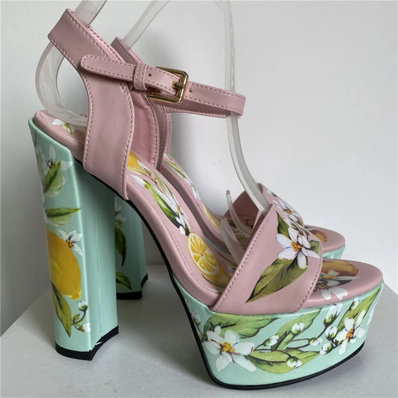 "Gabardine" Floral Printed High Heel Platform Sandals Inspired By Dolce & Gabbbana