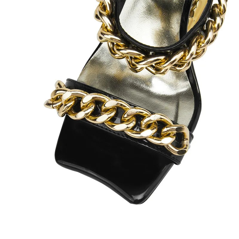 Gold Tiger Teeth High Heel Mule Sandals