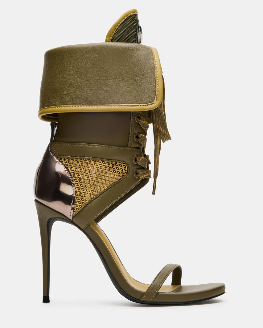 "Casella Olive" Lace-Up Stiletto Sandals Inspired By Steve Madden