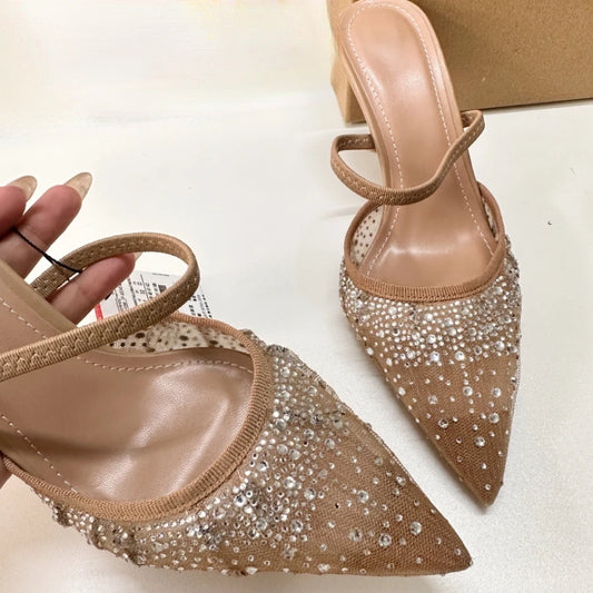 Zara Inspired Mesh Rhinestone Slingback Heels