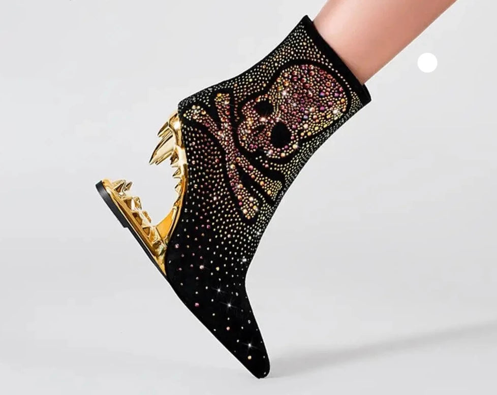 Crystal Skull Ankle Boots