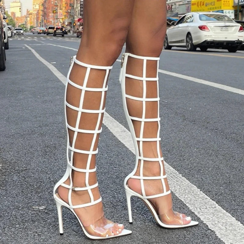 Knee High Cut-Out Gladiator Stiletto Sandals